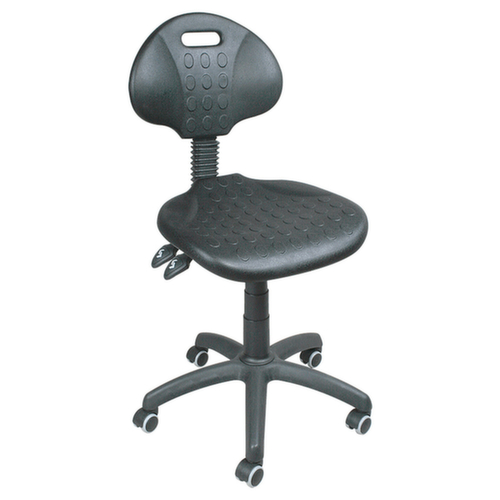 siège d'atelier pivotant très robuste, assise mousse PU noir, avec 5 roulettes