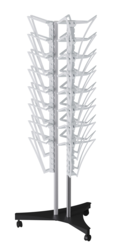 Paperflow Tourniquet à prospectus mobile Filario, 24 tablettes, structure argent/noir