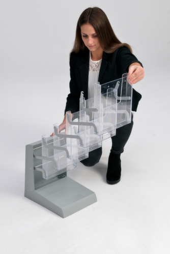 Porte-brochures pliable, 5 tablettes, structure gris argent