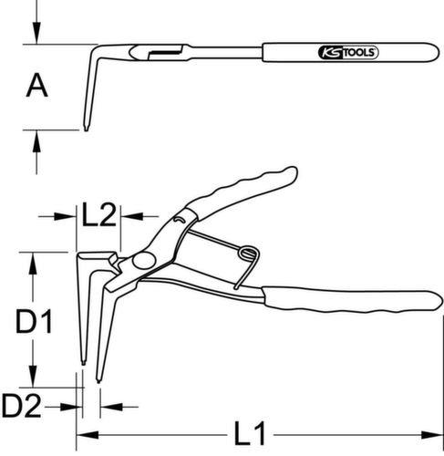 KS Tools Long-arm locking pliers for internal circlips