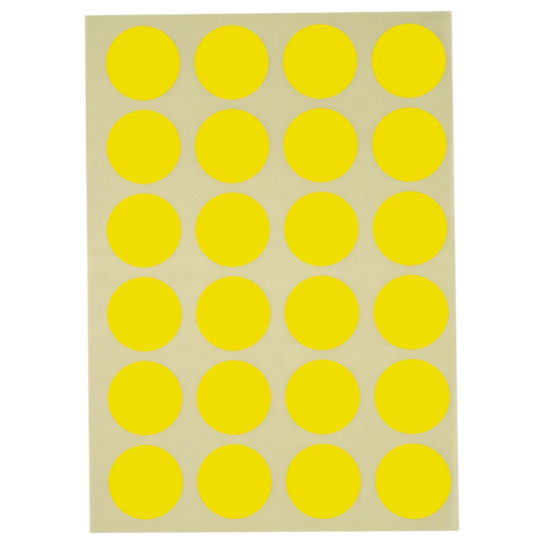 Pastille jaune adhésif permanent en planche A5 30 mm diam