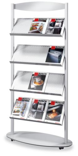 Mobiel folderrek Sirius, 4 planken, onderstel aluminium-zilver