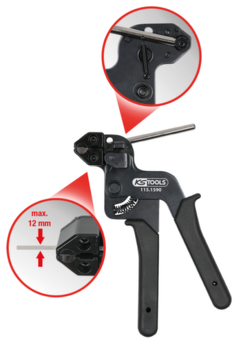 Spantang voor roestvaststalen bundelbanden met kogelslot