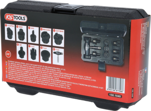 KS Tools 3/8" oil service special profile set for plastic oil drain plugs