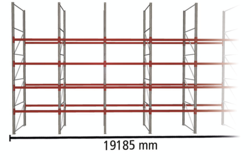 META Palletstelling MULTIPAL voor 100 pallets, 19185 mm breed, 5 opslagniveaus