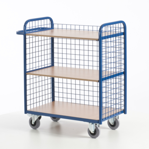 Rollcart Chariot de bureau avec 3 parois grillagées, force 150 kg, 3 plateaux