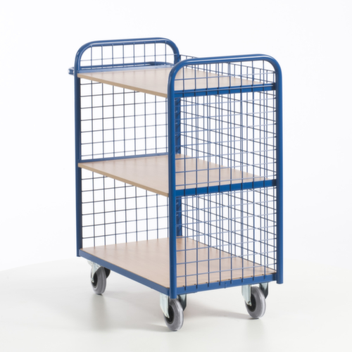 Rollcart Chariot de bureau avec 3 parois grillagées, force 150 kg, 3 plateaux