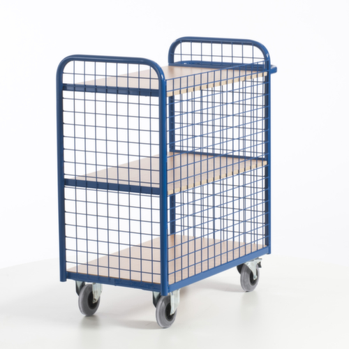 Rollcart Chariot de bureau avec 3 parois grillagées, force 150 kg, 3 plateaux
