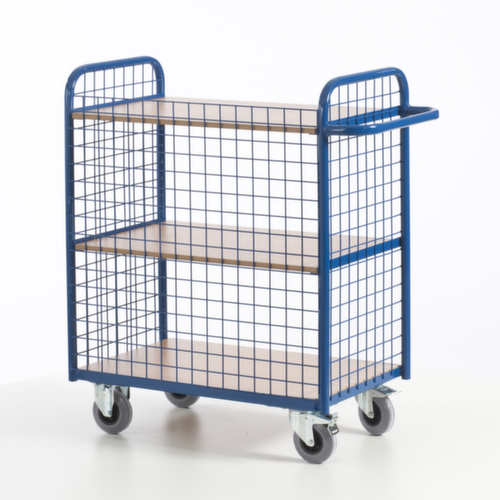 Rollcart Chariot de bureau avec 3 parois grillagées, force 150 kg, 3 plateaux