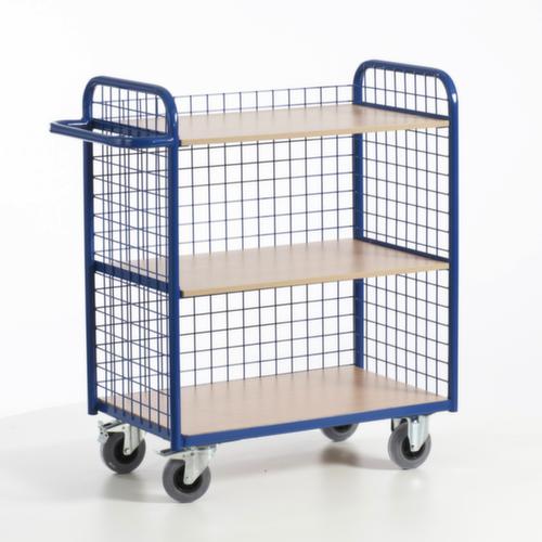 Rollcart Chariot de bureau avec 3 parois grillagées, force 150 kg, 3 plateaux