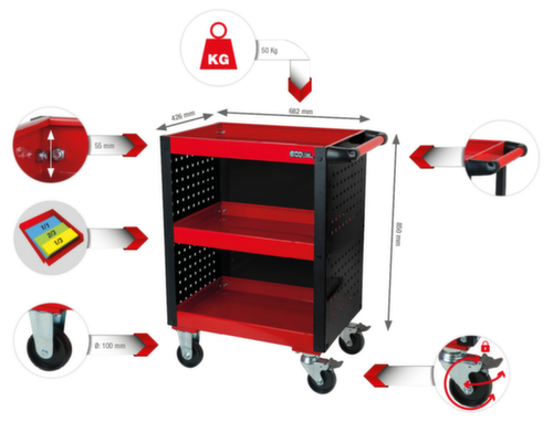 KS Tools Chariot de service d'atelier ECOline avec panneaux perforés