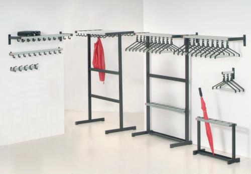 van Esch Wandkapstok, met 19 jashaken en hoedenplank, aluminiumkleurig/RAL9005 gitzwart