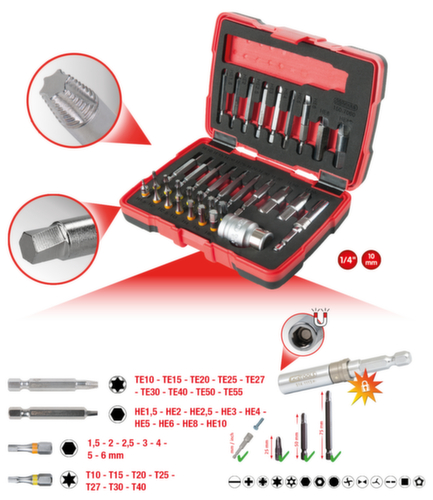 1/4" + 10 mm Torx en binnenzeskant schroeven extractorset