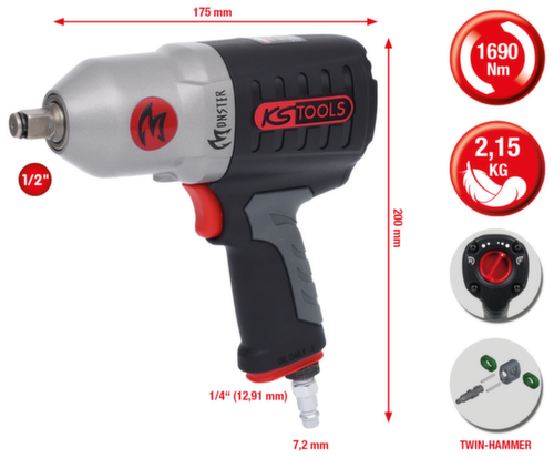 1/2" MONSTER slagmoersleutel met hoog vermogen