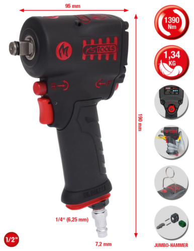 1/2" miniMONSTER slagmoersleutel met hoog vermogen 1.390 Nm