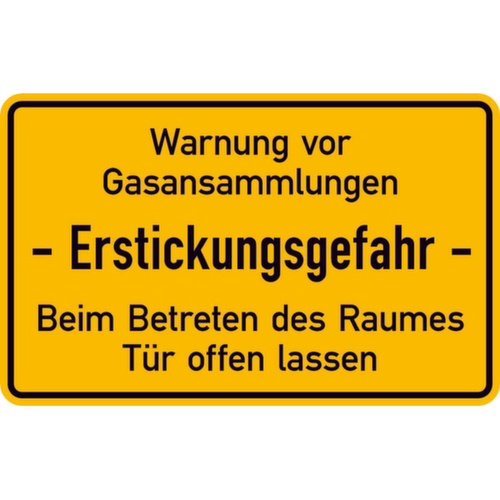aanwijzingsbord SafetyMarking® voor tankinstallaties, "Waarschuwing voor gasophopingen verstikkingsgevaar"