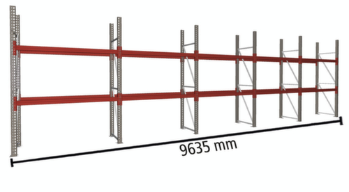 META Palletstelling MULTIPAL voor 15 pallets, 9635 mm breed, 3 opslagniveaus