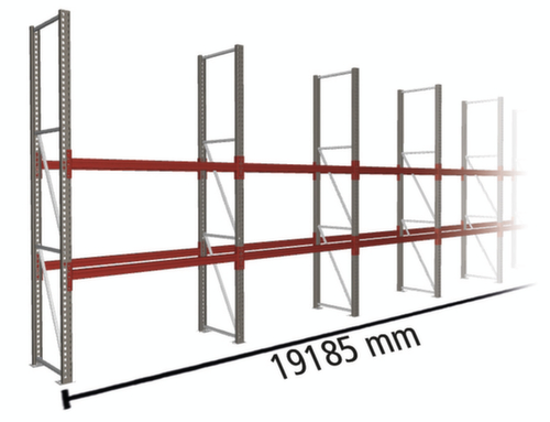 META Palletstelling MULTIPAL voor 30 pallets, 19185 mm breed, 3 opslagniveaus