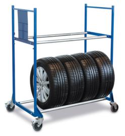 VARIOfit Bandenwagenv. 8 banden met Ø 540 - 820 mmdraagverm. 300 kg2 etagesin breedte verstelbaarH x L x B 1430 x 780 x 1225 mmRAL 50102 zwenk-/2 bokwielenTPE-banden