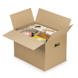 Caisse en carton ondulé avec évidement de préhension