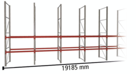 META Rayonnage à palettes MULTIPAL pour 60 palettes, largeur 19185 mm, 3 niveaux de stockage