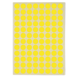 Pastille jaune adhésif permanent en planche A5 15 mm diam