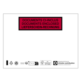 1000 Pochettes porte-documents imprimées "Documents ci-inclus - Documents enclosed - Lieferschein - Rechnung"