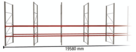 META Palletstelling MULTIPAL voor 63 pallets, 19580 mm breed, 3 opslagniveaus