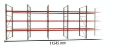 META Palletstelling MULTIPAL voor 48 pallets, 11545 mm breed, 4 opslagniveaus