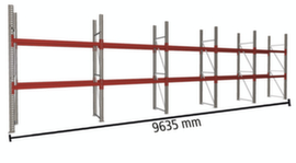 META Palletstelling MULTIPAL voor 15 pallets, 9635 mm breed, 3 opslagniveaus