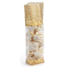 Bedrukt zakje met kartonnen bodem gouden kant 12 x 27,5 cm