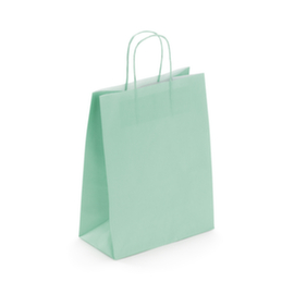 Draagtas van gekleurd effen kraftpapier met gevlochten handvatten - 23x12x30cm - mintgroen