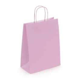 Draagtas van gekleurd effen kraftpapier met gevlochten handvatten - 23x12x30cm - roze