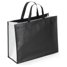 Draagtas van gevlochten polypropyleen 80% gerecycled zwart/wit